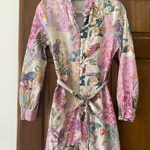 Zara floral bird patch long sleeve linen dress